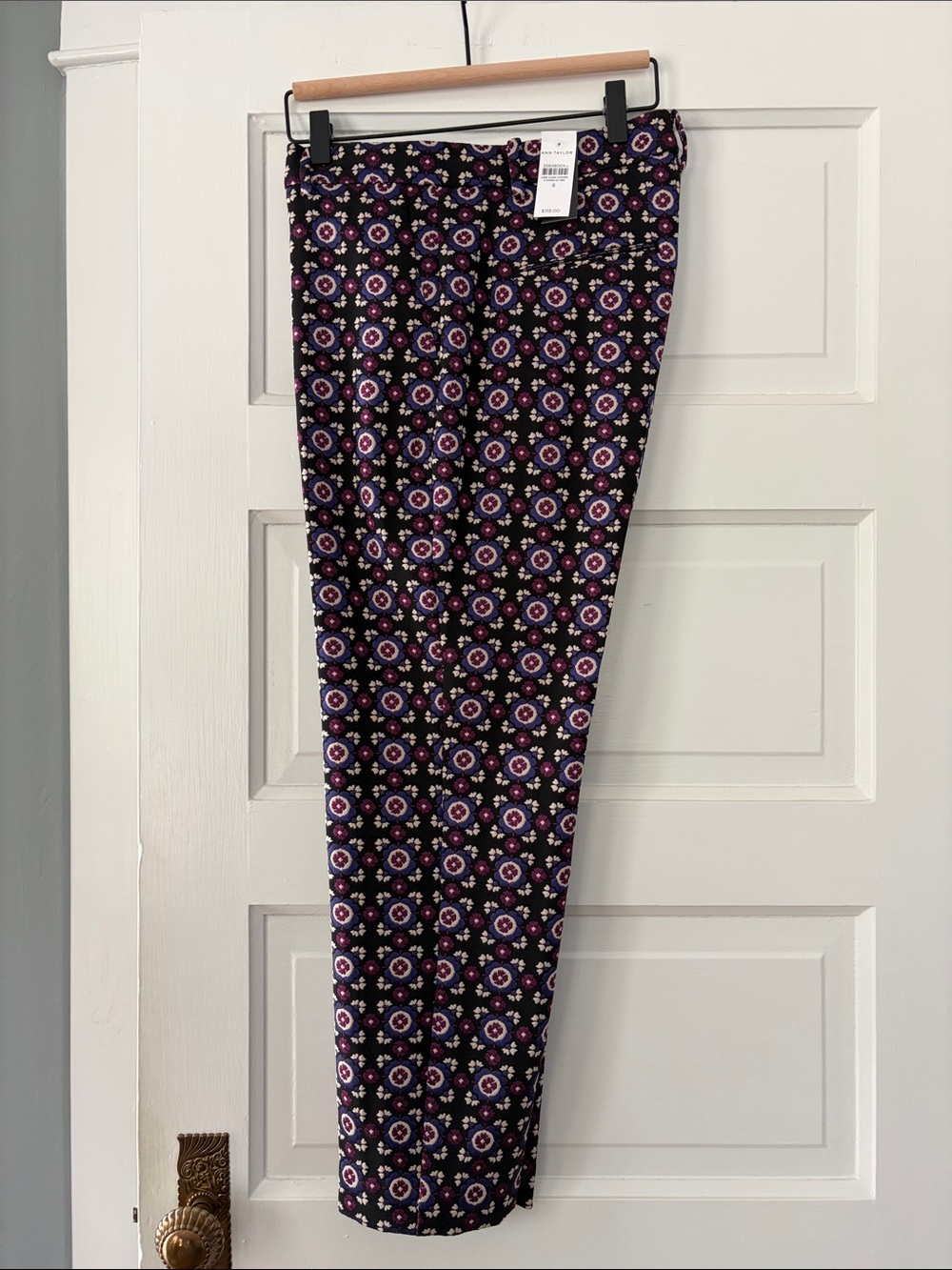 Ann Taylor Patterned Black & Purple Eva Pants